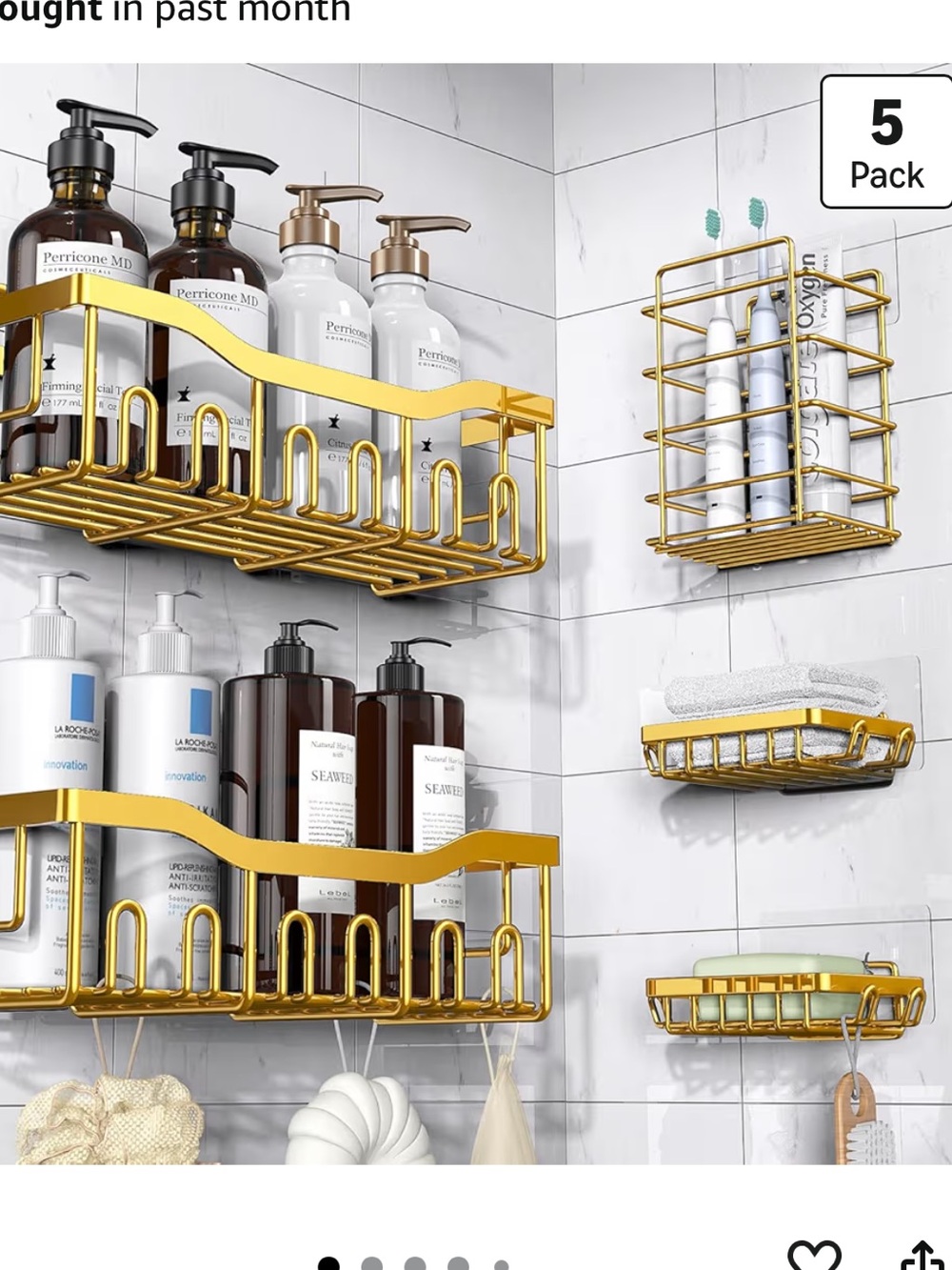 NEW Bright Gold Veken Shower Caddy 5-Pack